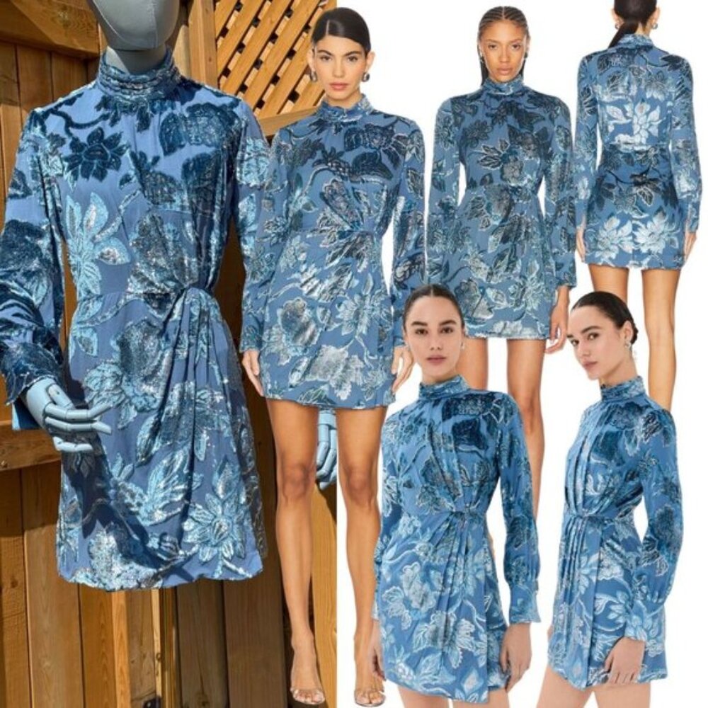 🆕 SIMKHAI 🧿 NWOT Halen Draped Velvet Mini Dress, Celestial Blue - Sz US 0
